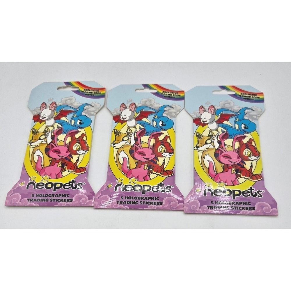 3 Neopets Holographic Trading Sticker Packs - New & Sealed with‎ In-Game Codes